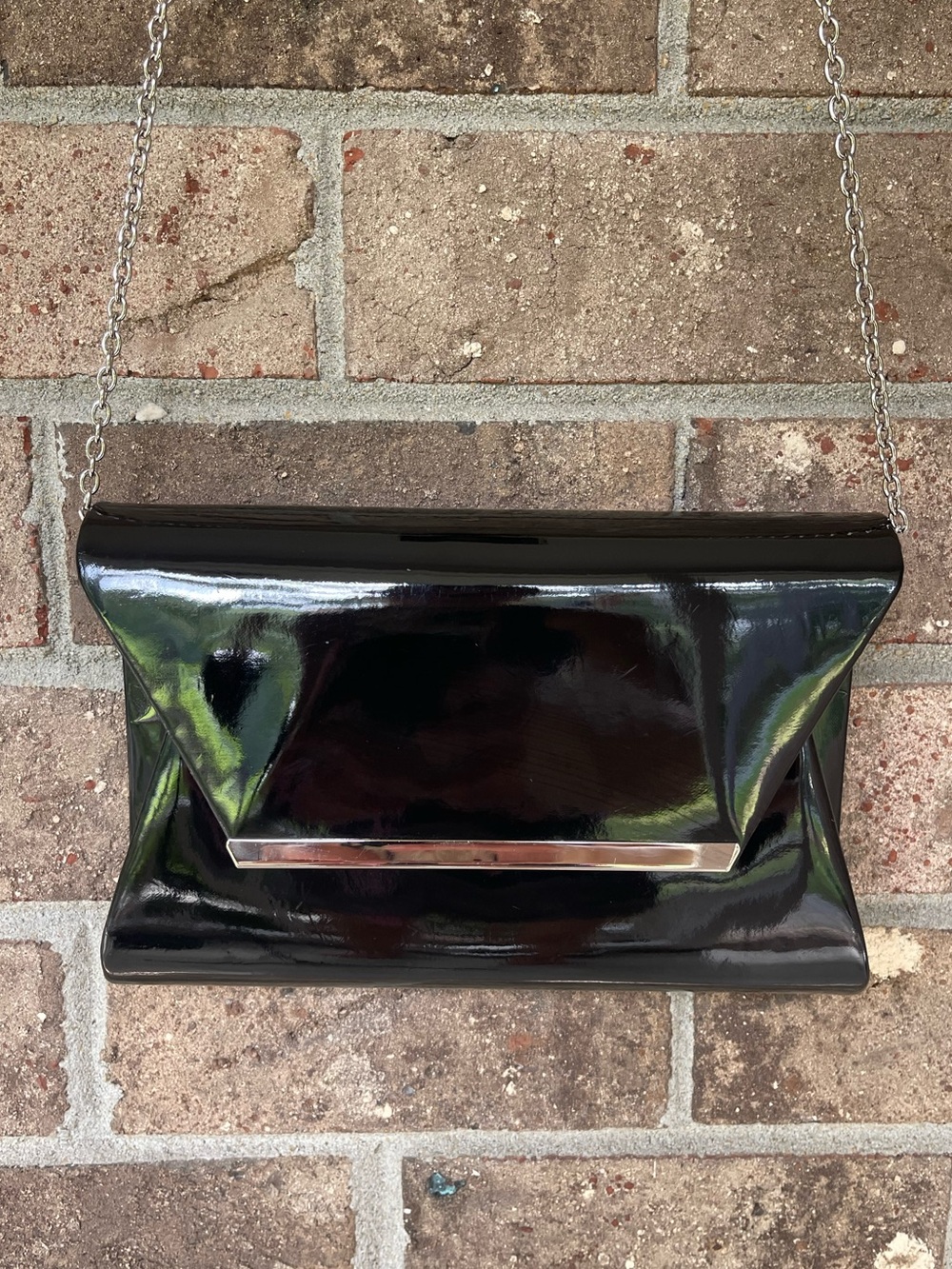 Kelly & Katie Black Patent Wristlet Clutch with Silver Accent